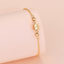 (Small Waist Bracelet [Gold Plated]) Silver Beaded Charm Bracelet, Star Dolphin Square Hollow Ball Thin Chain