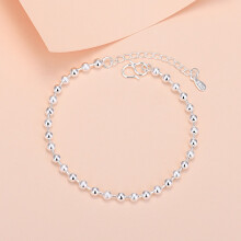(Round bead bracelet (silver)) Silver Beaded Charm Bracelet, Star Dolphin Square Hollow Ball Thin Chain