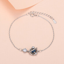 (Planet Bracelet [Platinum Plated]) Silver Beaded Charm Bracelet, Star Dolphin Square Hollow Ball Thin Chain