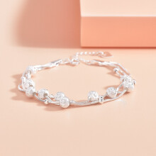 (The Three Lives and Three Deaths Bracelet (Silver)) Silver Beaded Charm Bracelet, Star Dolphin Square Hollow Ball Thin Chain