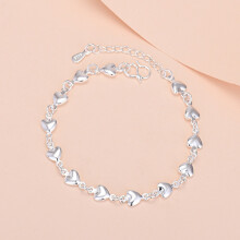 (A love bracelet (silver)) Silver Beaded Charm Bracelet, Star Dolphin Square Hollow Ball Thin Chain