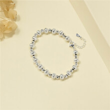 (Pearl bracelet (silver)) Silver Beaded Charm Bracelet, Star Dolphin Square Hollow Ball Thin Chain