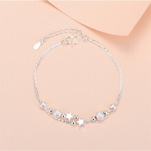 (Planet Bracelet (Silver)) Silver Beaded Charm Bracelet, Star Dolphin Square Hollow Ball Thin Chain
