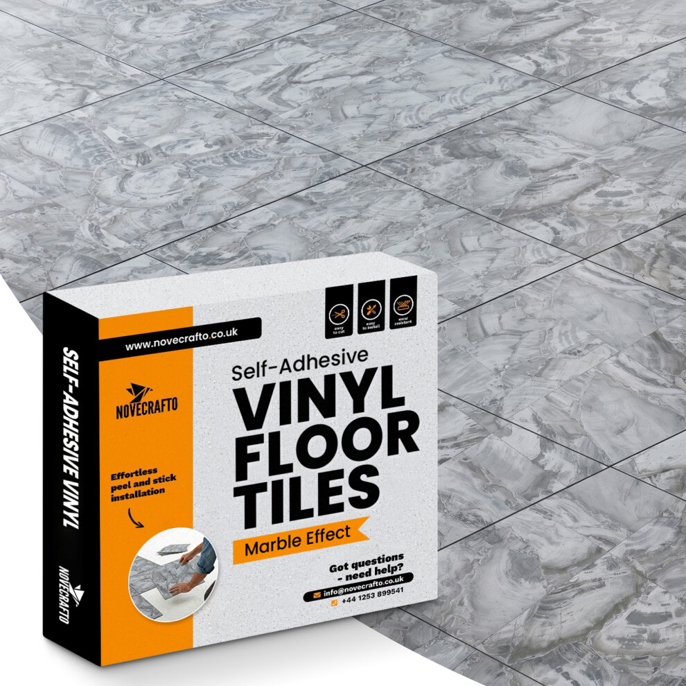 (Charcoal Marble, 40) Self Adhesive Vinyl Floor Tiles - Peel And Stick Floor Tiles, Durable Stick On Vinyl Flooring 5061064151751