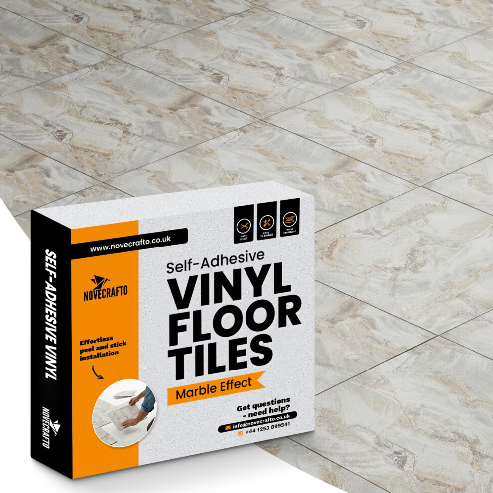 Novecrafto (Beige Marble, 30) Self Adhesive Vinyl Floor Tiles - Peel And Stick Floor Tiles, Durable Stick On Vinyl Flooring