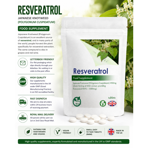 High Potency Resveratrol 1000mg Extract (30 Tablets) UK Made (V) 1