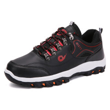(692 black, 44) Men's Color Block Low Top Round Toe Flat Casual Hiking Shoes, Lace Up Design