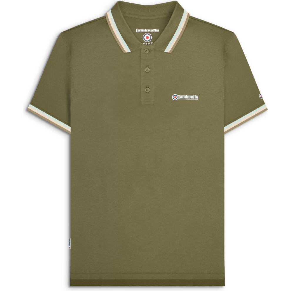 Lambretta (4Xl, Khaki/Aqua/Silver/Cashew) Mens Target Triple Tipped Retro Polo Shirt