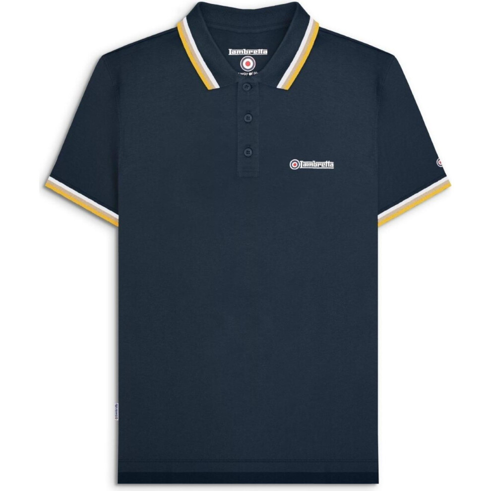 Lambretta (2Xl, Navy/Blue/Cashew/Gold) Mens Target Triple Tipped Retro Polo Shirt