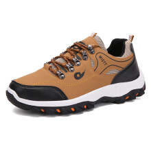 (692 yellow, 47) Men's Color Block Low Top Round Toe Flat Casual Hiking Shoes, Lace Up Design