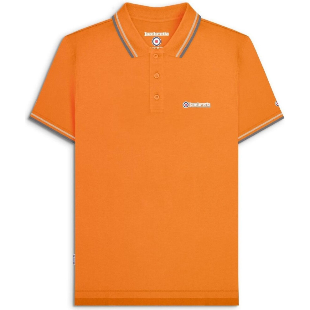 Lambretta (L, Desert Sun/Stone/Iron) Mens Twin Tipped Short Sleeve 3 Button Placket Cotton Polo Shirt Top