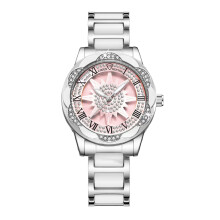 (Sunflower full of diamonds pink) Premium New Sunflower Ceramic Watch, Automatic Quartz Wristwatch for Women