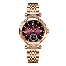 (Rich wine red (four-leaf clover second hand)) Premium Steel Band Ladies Quartz Watch New Style Waterproof Fashion Wristwatch