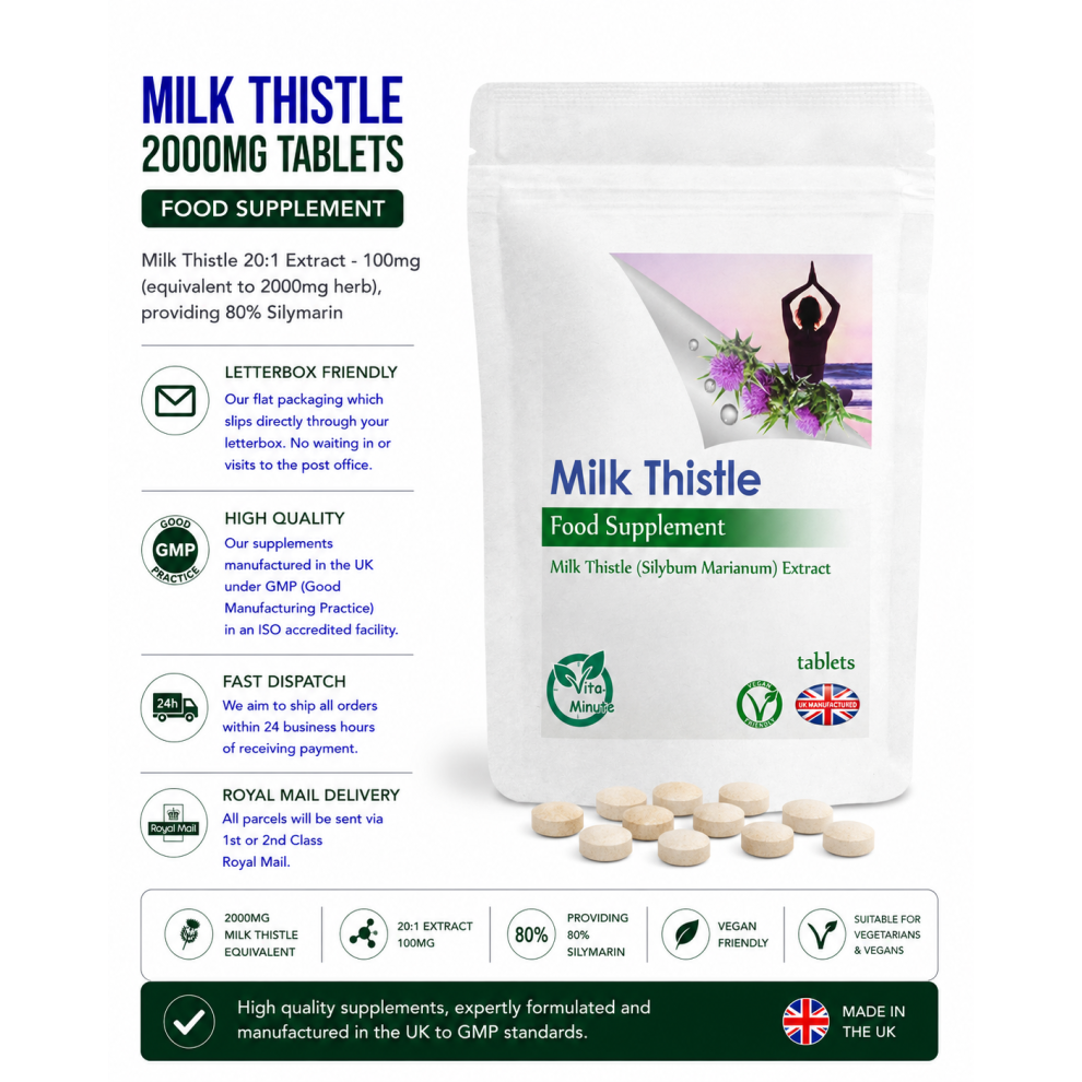 Vitaminute Milk Thistle 2000Mg | 180 Tablets | Liver And Gall Bladder | Uk (V)