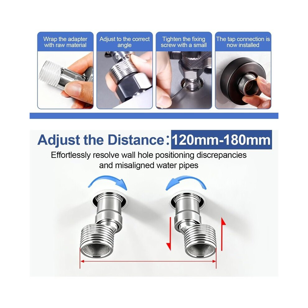 2Pcs Angled Curved Foot Angle Adjustment 360 Wall Rotatable Faucet Mounted Eccentric Shower Corner Screws Adapter 4713945985627