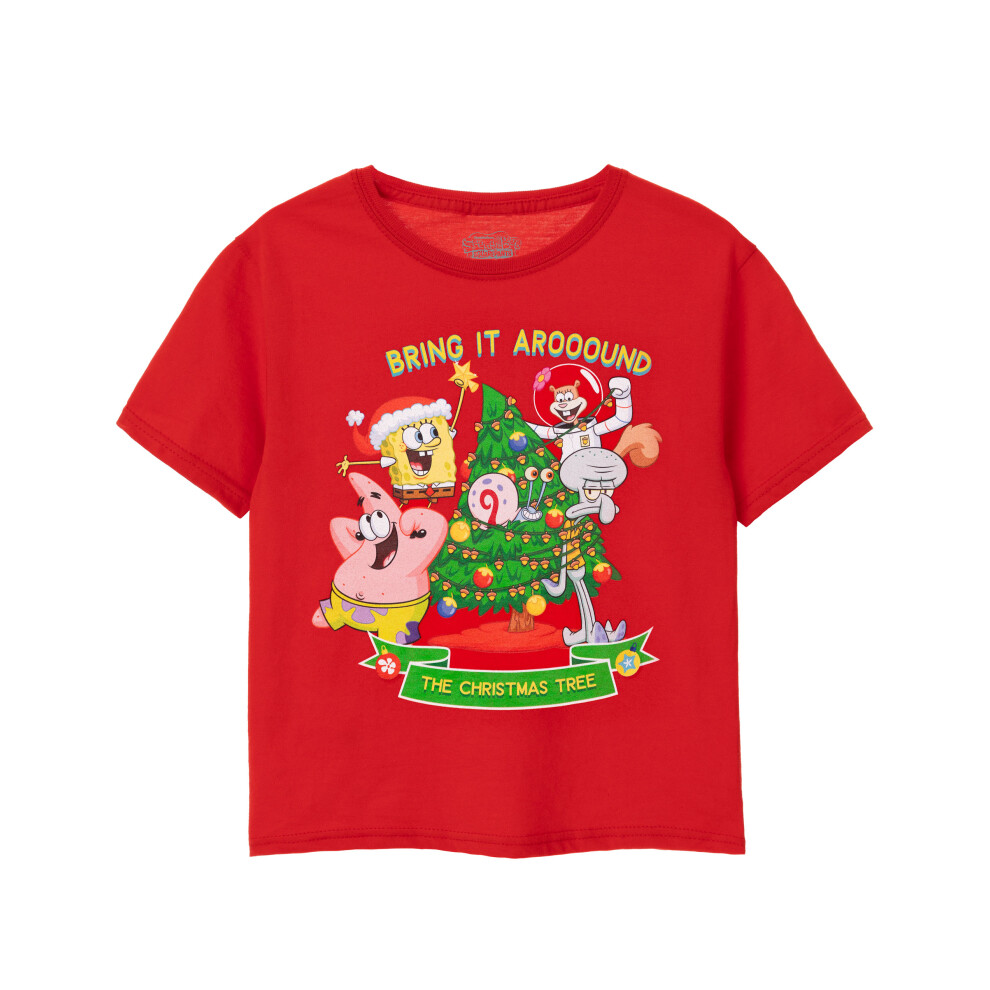 Spongebob Squarepants (11-12 Years) Short Sleeved T-Shirt (Unisex Kids Red)