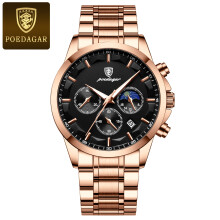 (black surface steel belt model) Premium Waterproof Multi-Function Sports Men Quartz Watch Luminous Calendar Stainless Steel Daily Wristwatch