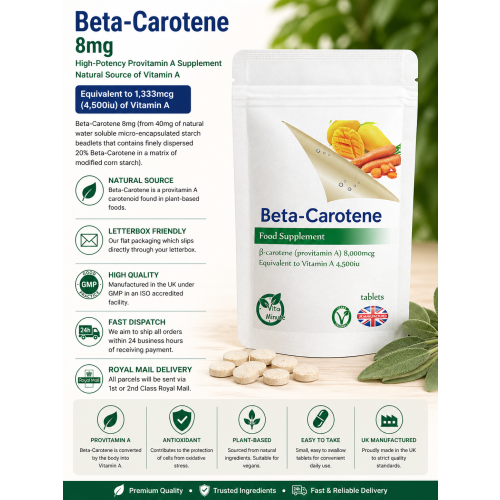 Beta Carotene 8mg - 120 Tablets (V) Vitamin A - UK