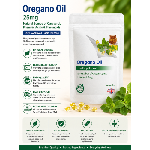High Potency Oregano Oil 25mg (100 Capsules) UK