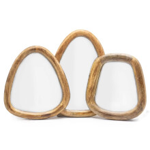Set of 3 Pebble Shaped Mirrors - Dark Brown Wood Finish
