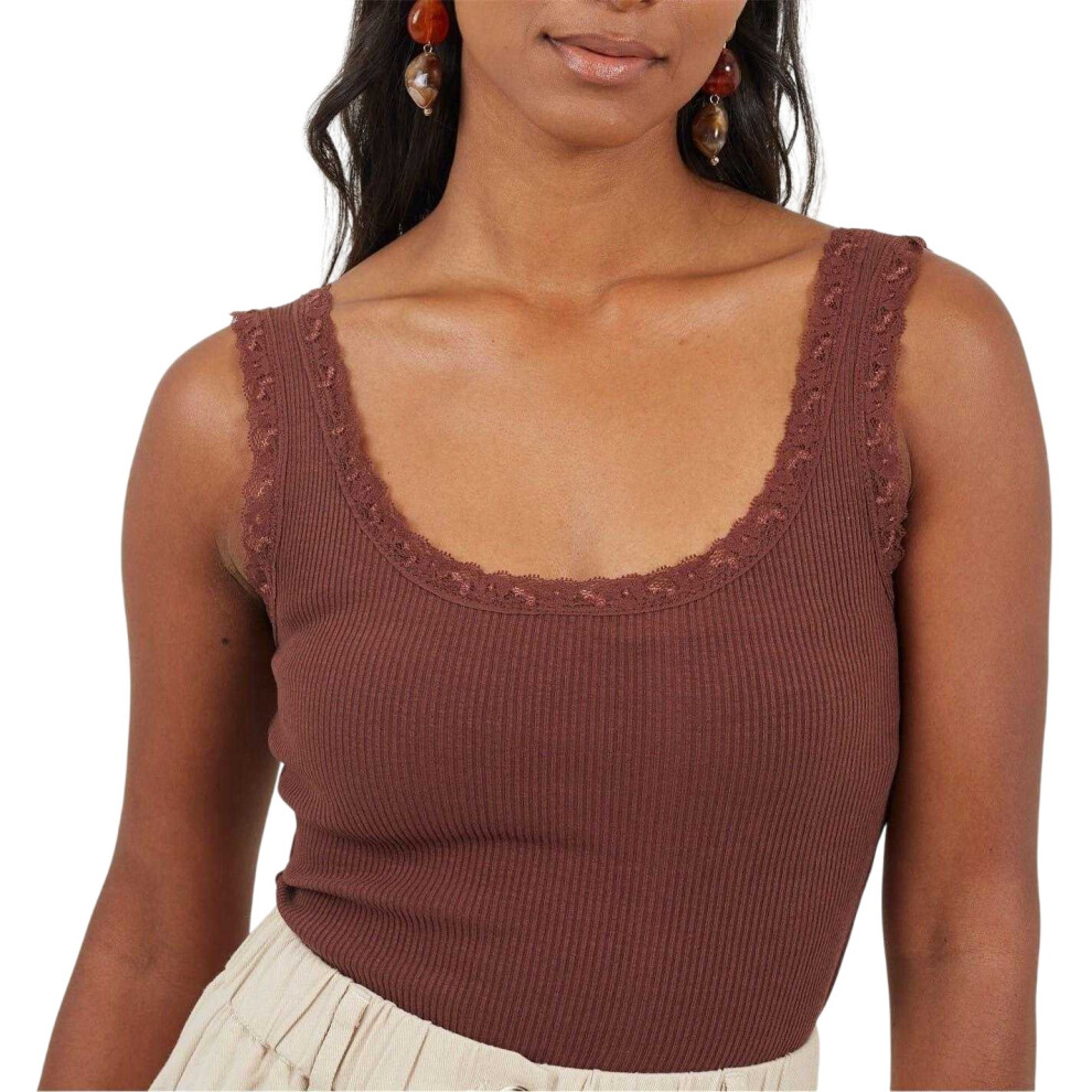 Brave Soul (8 Uk, Chocolate) Womens/Ladies Lace Trim Ribbed Bodysuit