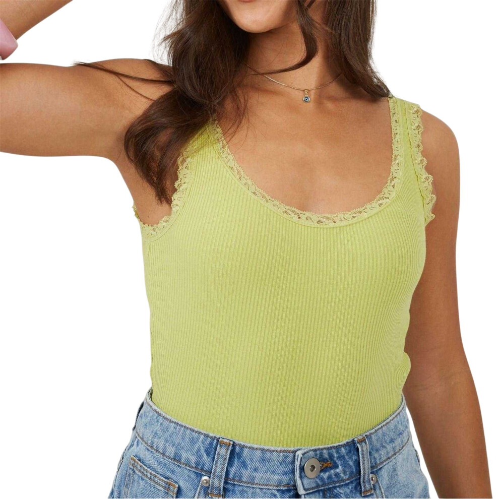 Brave Soul (12 Uk, Lime) Womens/Ladies Lace Trim Ribbed Bodysuit