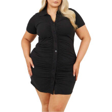 (18 UK, Black) Brave Soul Womens/Ladies Ruched Plus Mini Shirt Dress