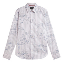 (XXL, Light Blue) Ted Baker Mens Floral Stripe Long-Sleeved Shirt