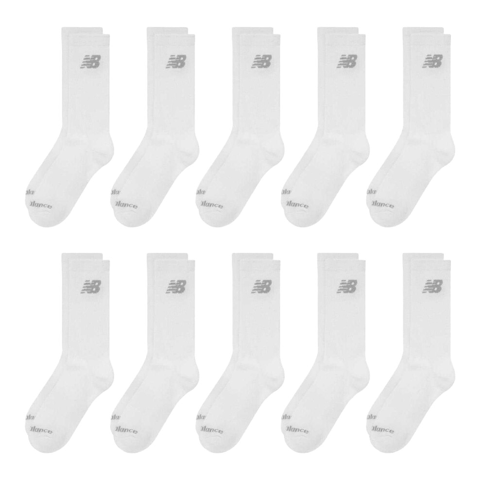 New Balance (7 Uk-8.5 Uk, White) Unisex Adult Logo Cushioned Crew Socks (Pack Of 10)