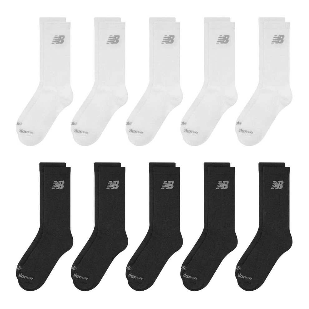 New Balance (7 Uk-8.5 Uk, White/Black) Unisex Adult Logo Cushioned Crew Socks (Pack Of 10)