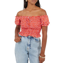 (12 UK, Red) Brave Soul Womens/Ladies Off Shoulder Puff Sleeve Blouse