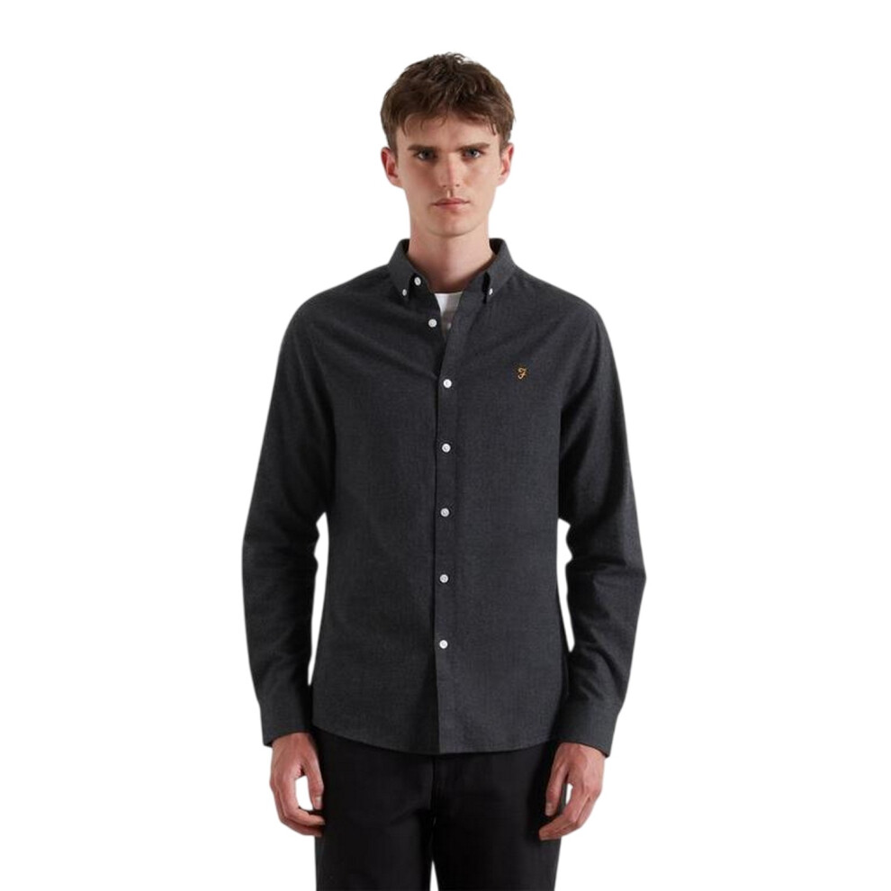 Farah (Xxl, Charcoal) Mens Milners Oxford Long-Sleeved Button-Down Shirt