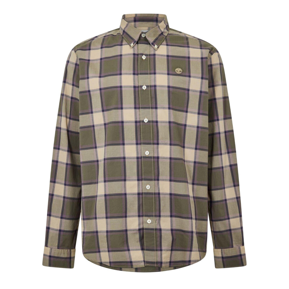 Timberland (S, Lemon/Pepper) Mens Checked Poplin Long-Sleeved Button-Down Shirt
