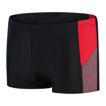 (3XS, Black/Red) Speedo Mens Dive Split Geometric Swimming Trunks