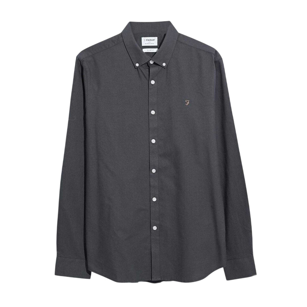 Farah (S, Charcoal) Mens Slim Long-Sleeved Button-Down Shirt