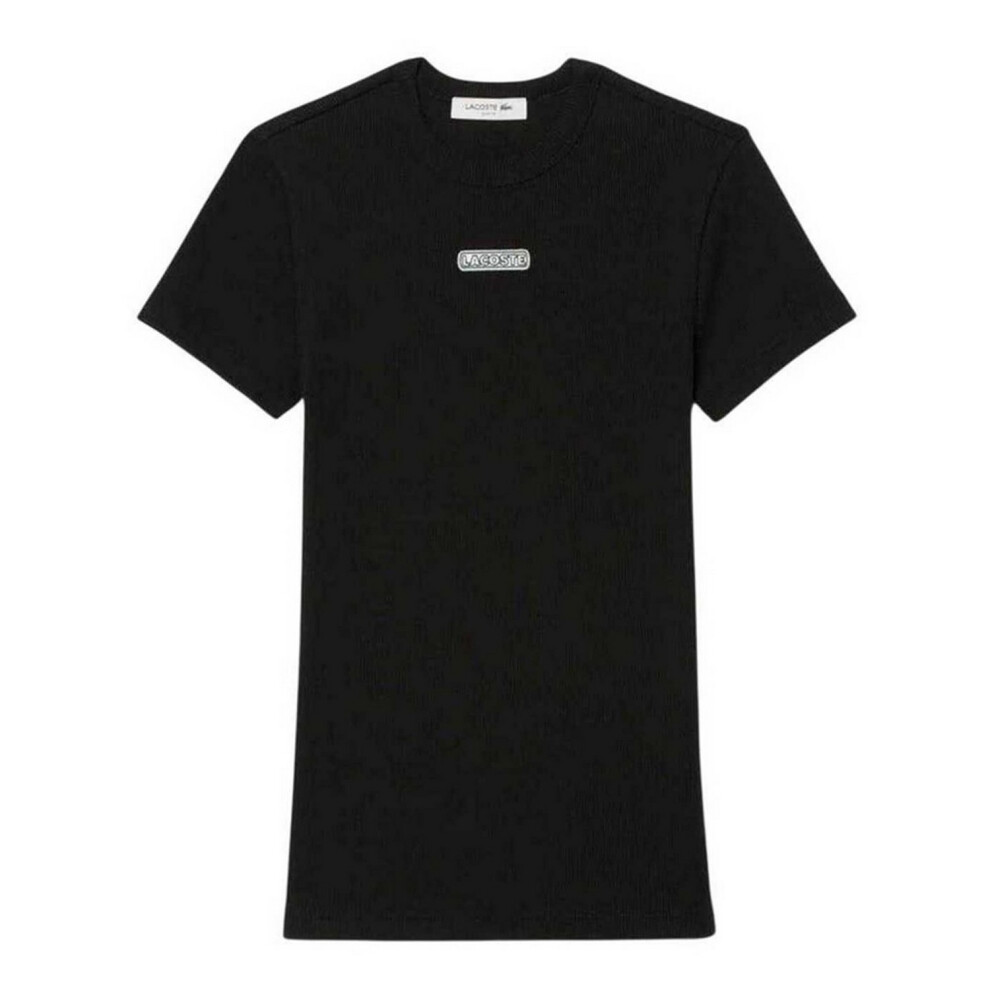 Lacoste (14 Uk, Black) Womens/Ladies Ribbed Crew Neck Slim T-Shirt