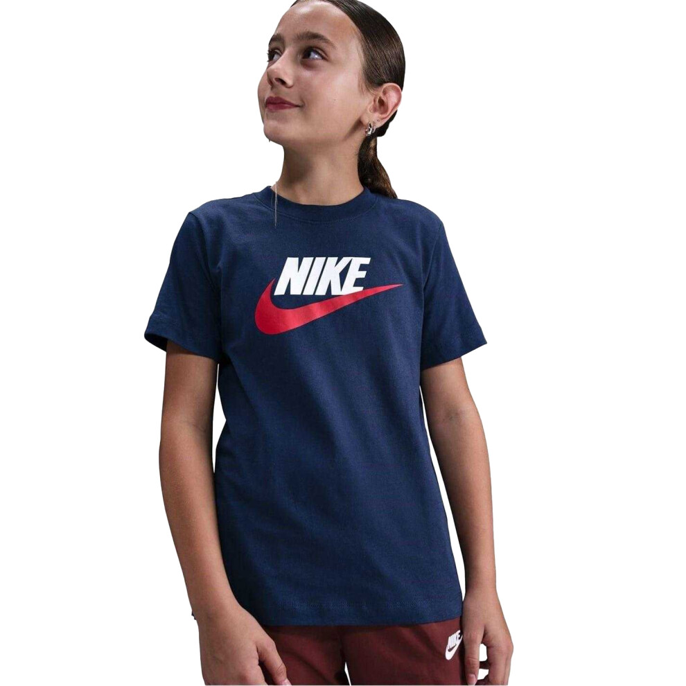 Nike (7-8 Years, Midnight Navy) Childrens/Kids Sportswear Logo Cotton T-Shirt