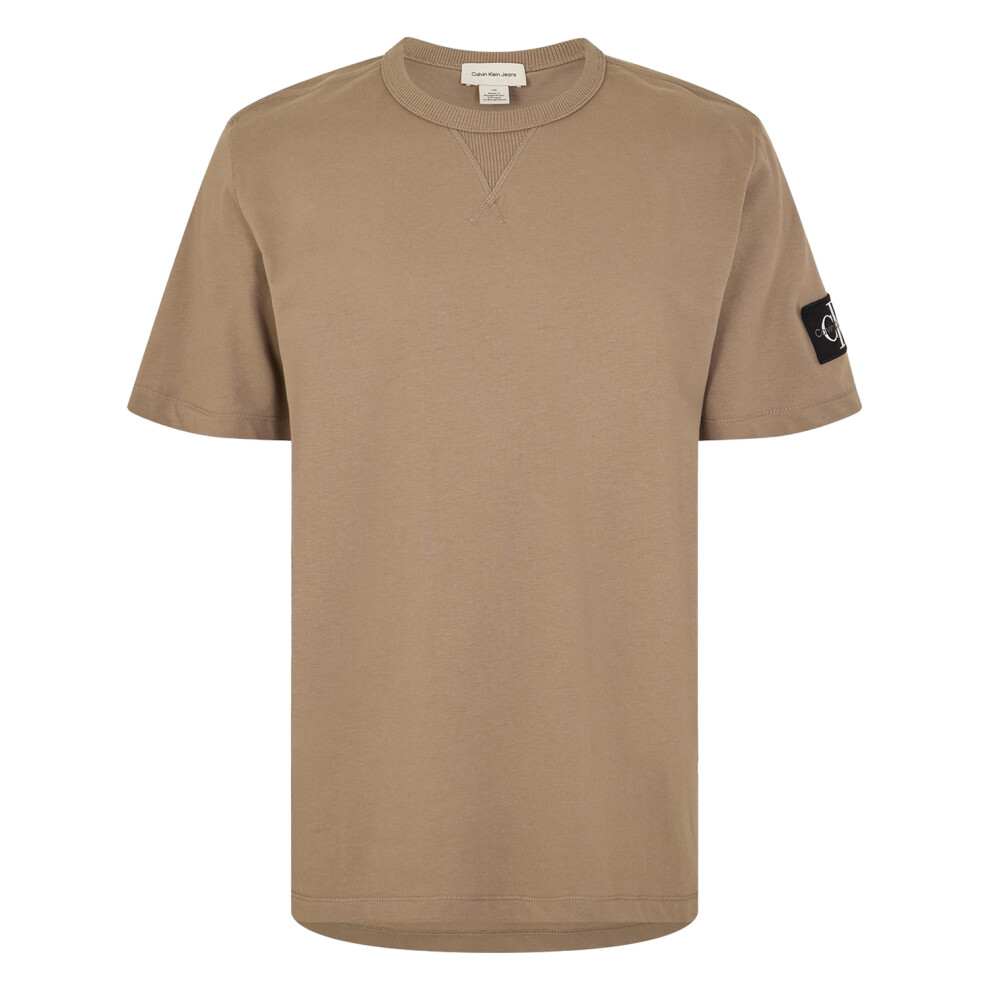 Calvin Klein (Xs, Brindle) Mens Badge Crew Neck Regular T-Shirt