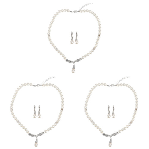 3Ensembles Colier Et Boucles Perles Argent Style Élégant Pour