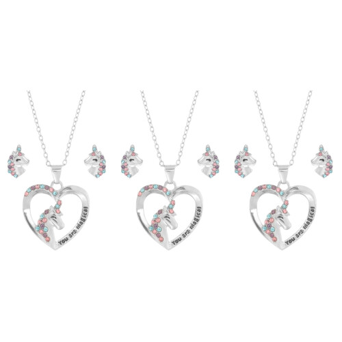 3Ensembles Ensemble Bijoux Fille Licorne Argent Décoration