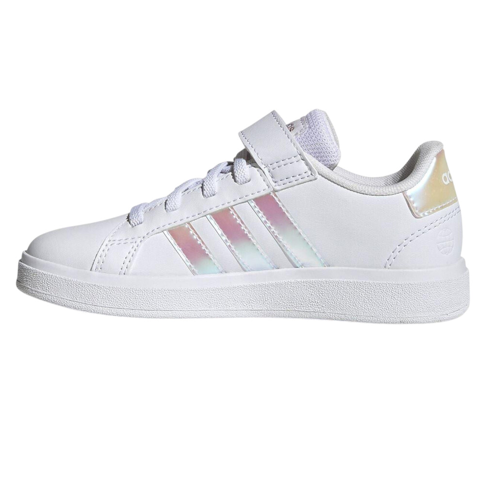 Adidas (1 Uk, White/Iridescent) Girls Grand Court 2.0 Flat Trainers