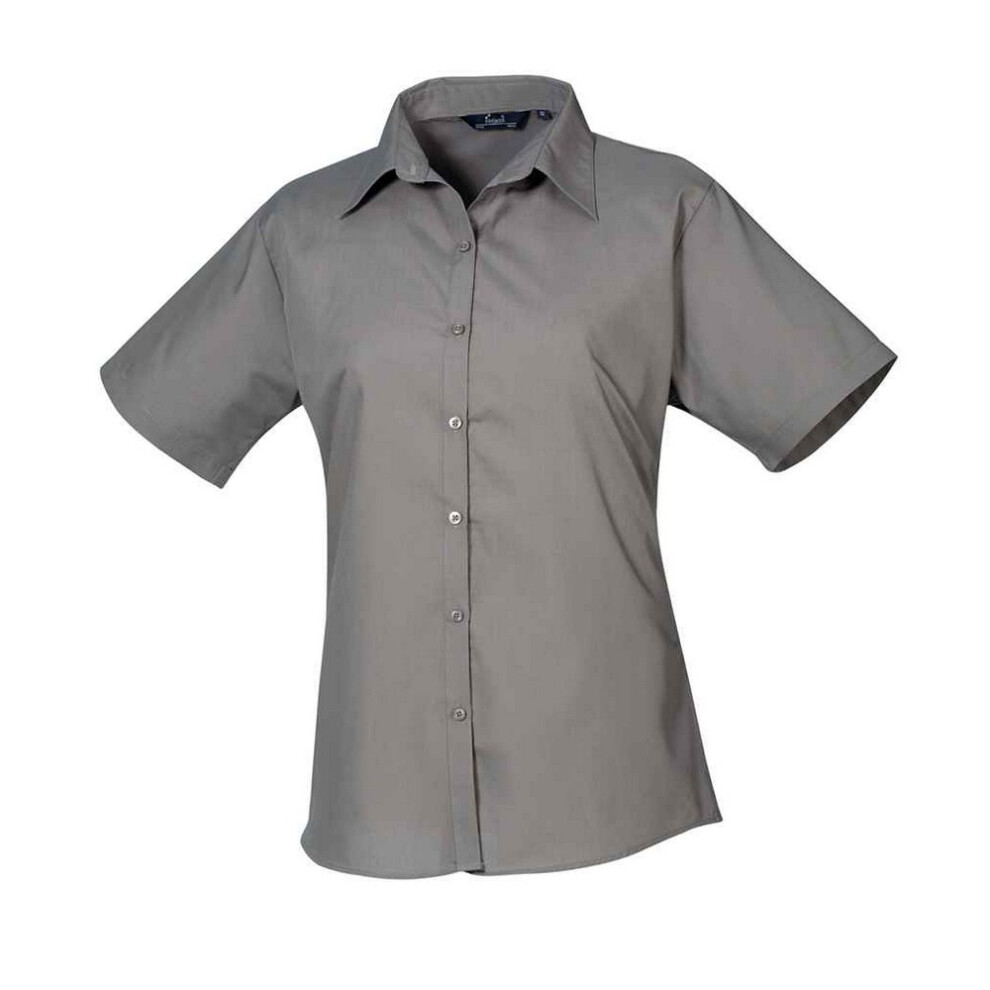 Premier (16 Uk, Dark Grey) Womens/Ladies Poplin Short-Sleeved Blouse