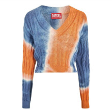 (6 UK, Orange/Blue) Diesel Womens/Ladies Janel Tie Dye V Neck Crop Sweatshirt