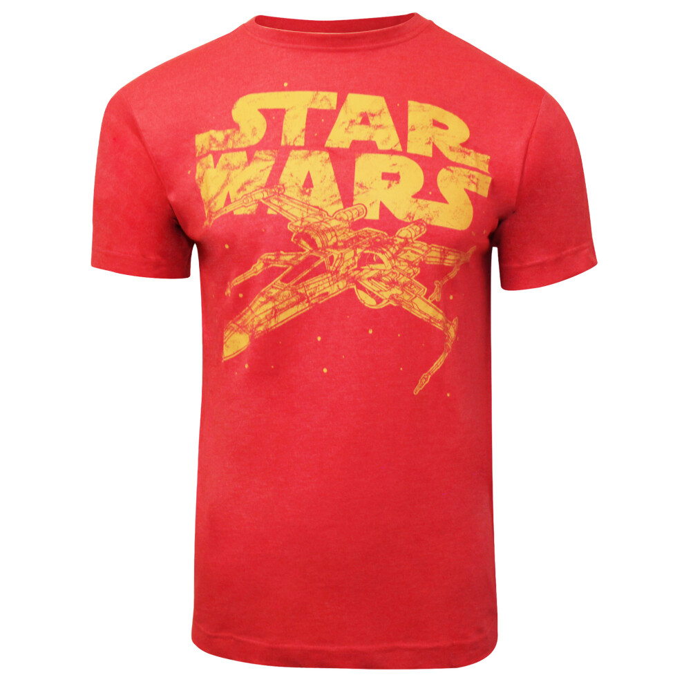 Star Wars (M, Red/Yellow) Mens X-Wing Heather Logo T-Shirt