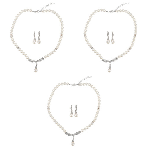 3Ensembles Colier Et Boucles Perles Argent Style Élégant Pour 2