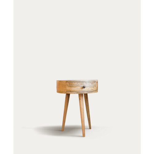 Half Moon Natural Wood Bedside Table with 1 Drawer 1