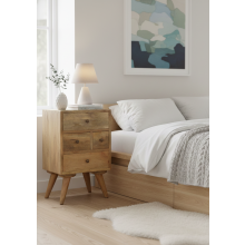 Modern Rustic Wooden Bedside Table with 4 Drawers
