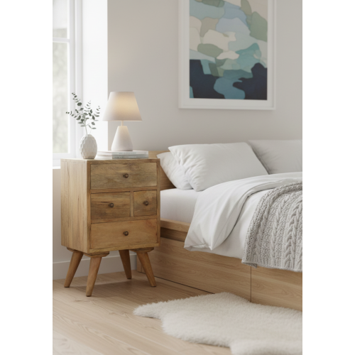 Modern Rustic Wooden Bedside Table with 4 Drawers