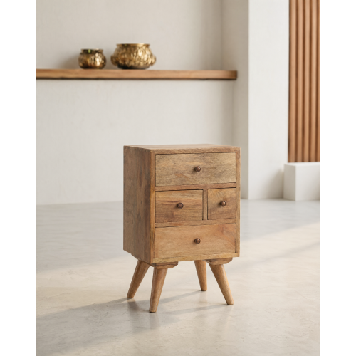 Modern Rustic Wooden Bedside Table with 4 Drawers 1