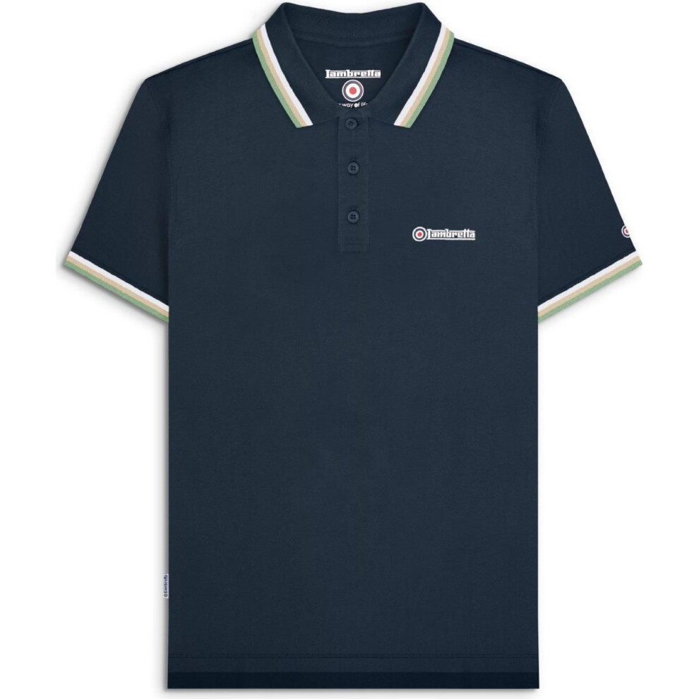 Lambretta (3Xl, Navy/White/Stone/Basil) Mens Target Triple Tipped Retro Polo Shirt